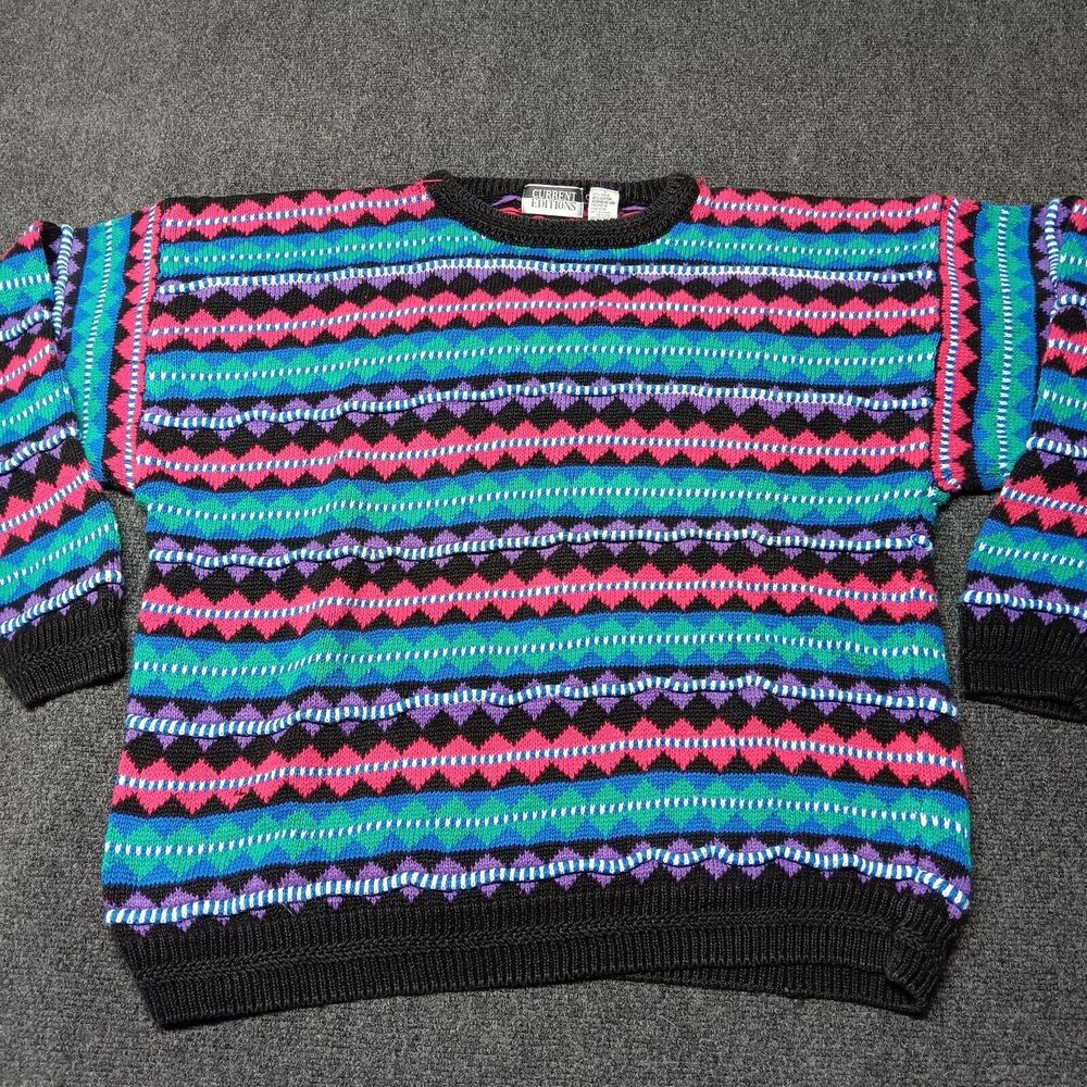 Vintage Current Editions‎ Sweater Men Large Fair Isle Striped Heavy Weight